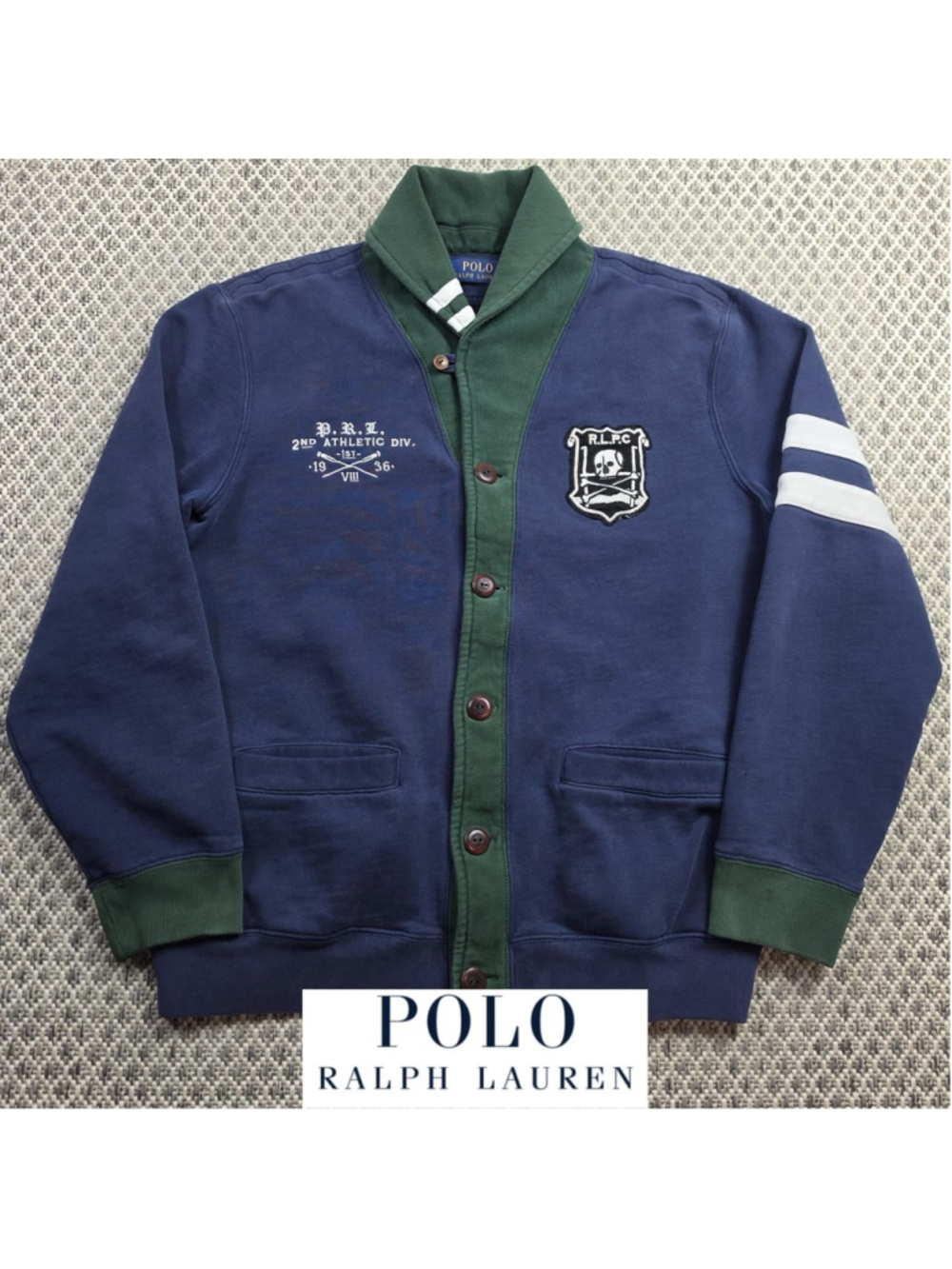 Polo Ralph Lauren Mens M RLPC Skull Rowing Club Fleece Cardigan Navy Green